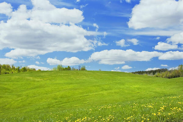 Spring Poster featuring the photograph Spring Farm Landscape With Blue Sky in Maine by Keith Webber Jr