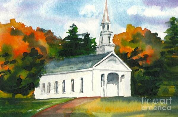 Fall Poster featuring the painting Sudbury Chapel in Fall II by Lynn Babineau