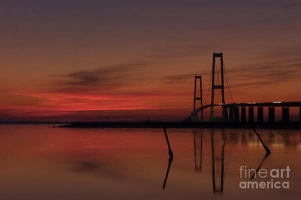 Bridge Poster featuring the photograph Sunset Great Belt Denmark by Jorgen Norgaard