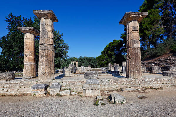 Ancient Poster featuring the photograph Temple of Hera - Ancient Olympia by Constantinos Iliopoulos