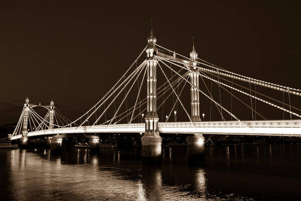 Albert Bridge Poster featuring the photograph The Albert Bridge London Sepia Toned by David Pyatt