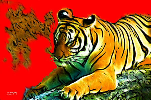 Tiger Poster featuring the digital art Tiger - 3825 - Red by James Ahn