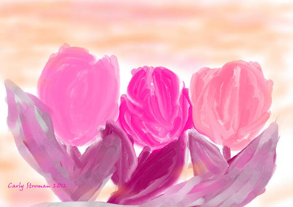 Flower Poster featuring the digital art Tulips by Carly Stroman