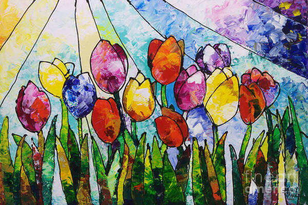 Tulips Poster featuring the painting Tulips on Parade by Sally Trace