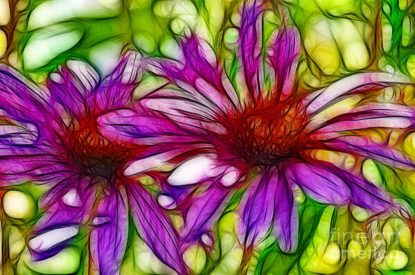 Fine Art Photography Poster featuring the photograph Two Purple Daisy's Fractal by Donna Greene