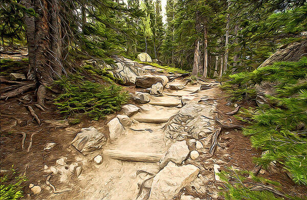 Mixed Media. Mixed Media Digtal Art. Mixed Media Art. Mixed Media Photography. Digtal Art. Photography. Landscape Photography. Mountain Art. Colorado Mountain Art. Colorado Landscape Photography. Colorado Digtal Photography. Mountain Pathways. Mountain Trails. Hikeing Trails. Rock Pathways. Mountain Rock Pathways. Colorado Walking Trails. Rocky Mountain Colorado. Poster featuring the photograph Up The Pathway by James Steele