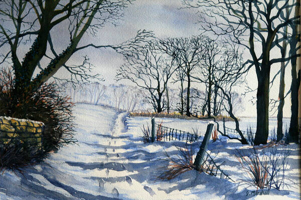 Landscape Poster featuring the painting Winter Path to Dane's Dyke by Glenn Marshall