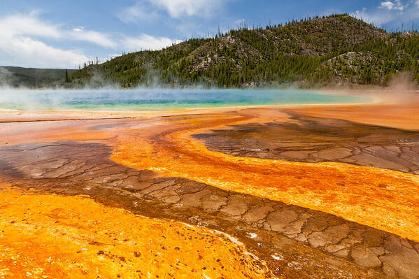 Yellowstone Poster featuring the photograph Yellow Brick Road - Grand Prismatic Spring by Adam Pender