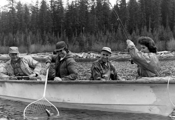 People Fishing Boat Circa 1960 Black White 1950s Poster