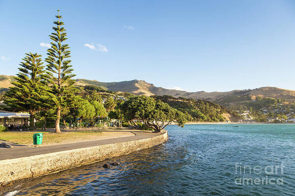 Akaroa Poster featuring the photograph Akaroa village in the Banks peninsula in New Zealand #1 by Didier Marti