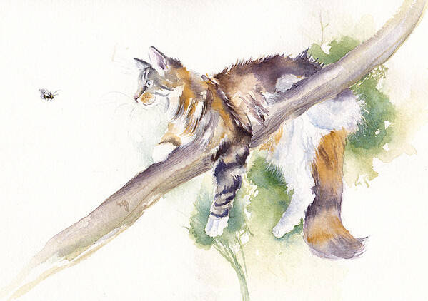 Cats Poster featuring the painting Bee High - Cat up a Tree by Debra Hall