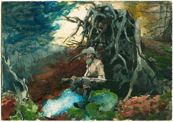 Winslow Homer Poster featuring the drawing Campfire. Adirondacks #1 by Winslow Homer