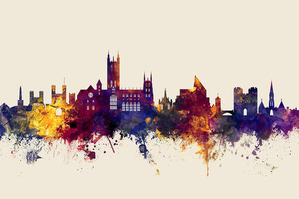 City Poster featuring the digital art Canterbury England Skyline #1 by Michael Tompsett