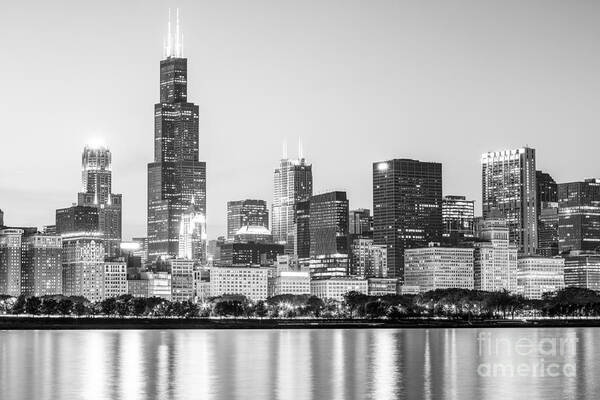America Poster featuring the photograph Chicago Skyline Black and White Photo #1 by Paul Velgos