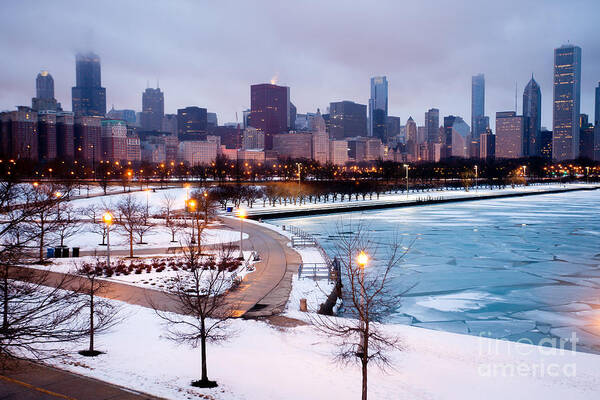 America Poster featuring the photograph Chicago Skyline in Winter #1 by Paul Velgos