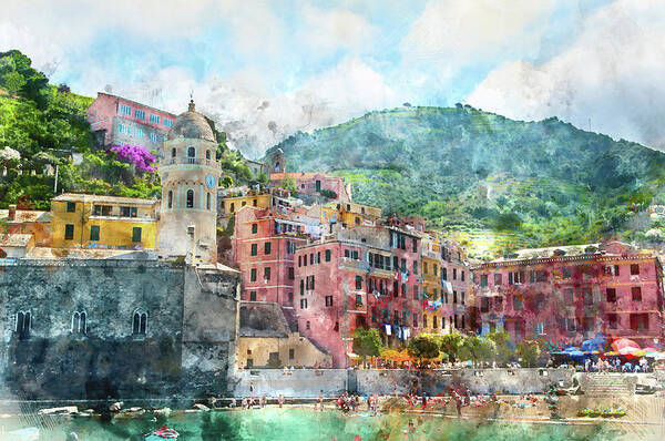 Ancient Poster featuring the photograph Cinque Terre Italy #1 by Brandon Bourdages