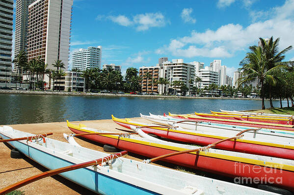 Afternoon Poster featuring the photograph Colorful Outrigger Canoes #1 by Mary Van de Ven - Printscapes