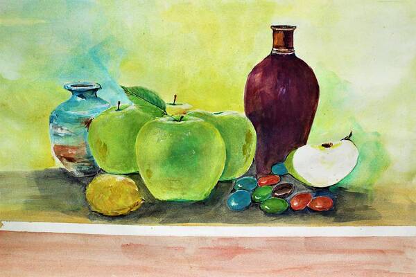 Still Life Poster featuring the painting Diets #1 by Khalid Saeed