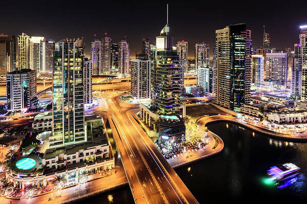 Dubai Poster featuring the photograph Dubai Marina at night #1 by Alexey Stiop