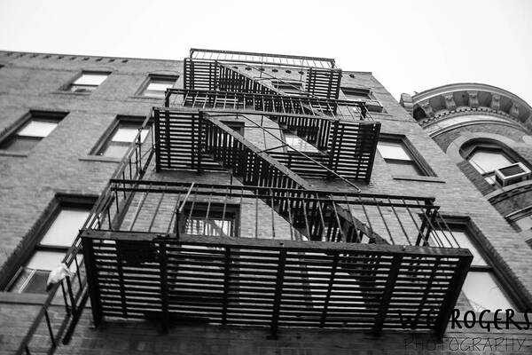 This Is A Photo Of The A Fire Escape System In Brooklyn New York City. Poster featuring the photograph Escape #1 by Bill Rogers