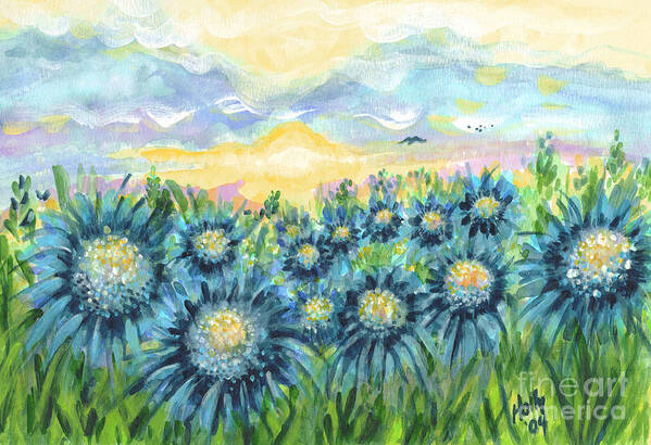 Fields Poster featuring the painting Field of Blue Flowers by Holly Carmichael