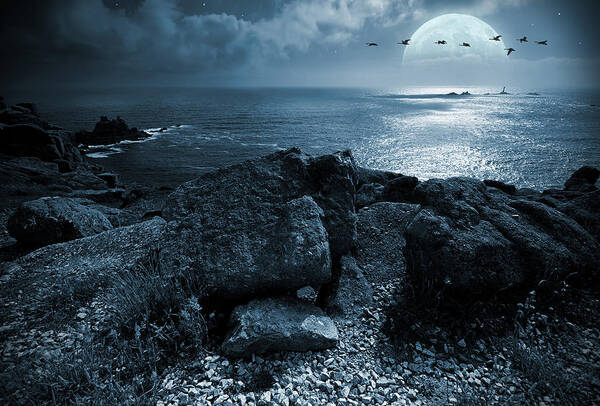 Beautiful Poster featuring the photograph Fullmoon over the ocean #1 by Jaroslaw Grudzinski