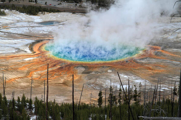 Grand Poster featuring the photograph Grand Prismatic springs in Yellowstone National Park #1 by Pierre Leclerc Photography