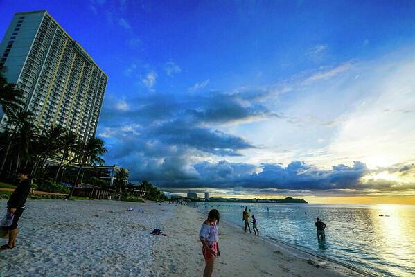 Usa Poster featuring the photograph Guam Tumon Beach Sun Set #1 by Street Fashion News