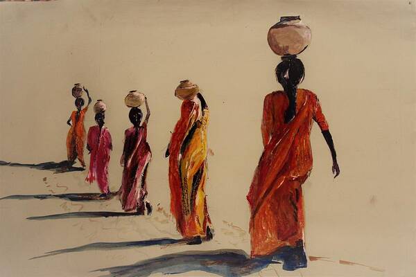 Women Poster featuring the mixed media In search of water. #1 by Khalid Saeed