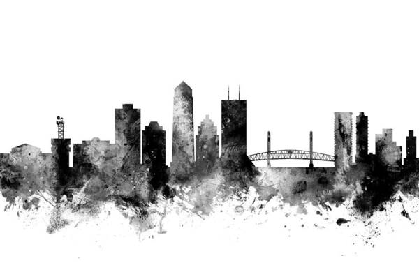 Jacksonville Poster featuring the digital art Jacksonville Florida Skyline #1 by Michael Tompsett