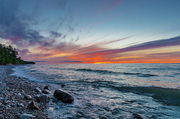 Au Sable Point Poster featuring the photograph Lake Superior Sunset #1 by Gary McCormick