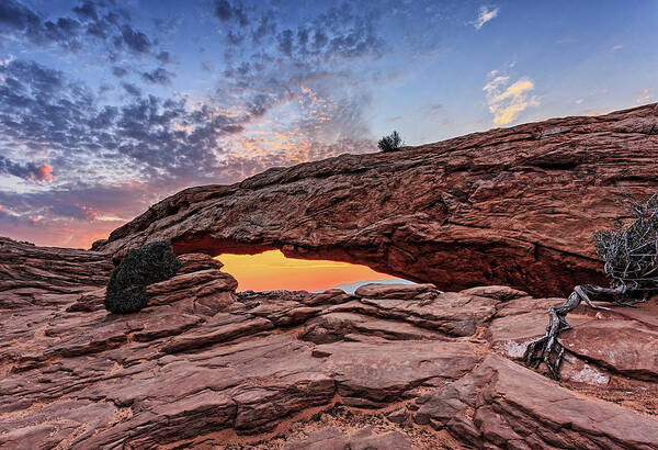 Canyonlands; Dawn; Desert; Inspirational; Landscape; Majestic; Mesa Arch; Morning; Natural Bridge; Nature; Rocks; Southwest; Stone Arch; Sunrise; Utah; Poster featuring the photograph Mesa Arch at Sunrise #2 by Kyle Lee