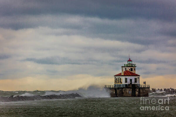Breakers Poster featuring the photograph Oswego Harbor West Pierhead Light #1 by Roger Monahan