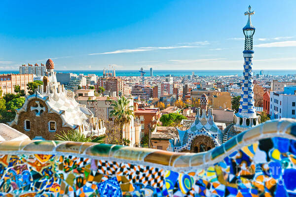 Architecture Poster featuring the photograph Park Guell Barcelona #1 by Luciano Mortula