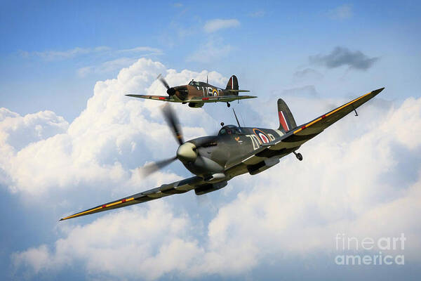 Spitfire Poster featuring the digital art Spitfire and Hurricane #1 by Airpower Art
