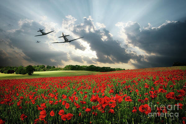 Spitfires Poster featuring the digital art Spitfires - The last Mission #1 by Airpower Art