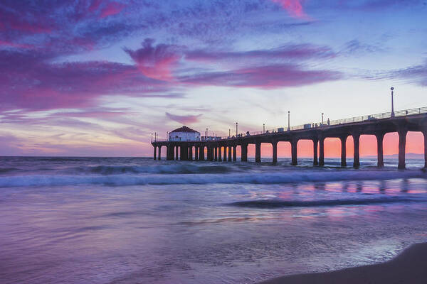 Beach Poster featuring the photograph Stunning Sunset at Manhattan Beach Pier #1 by Andy Konieczny