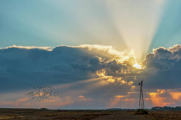 Kansas Poster featuring the photograph Sunrise and Windmill -01 #1 by Rob Graham