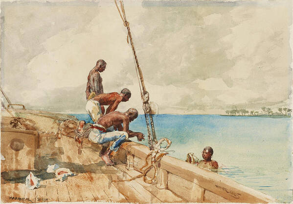 Winslow Homer Poster featuring the drawing The Conch Divers #2 by Winslow Homer