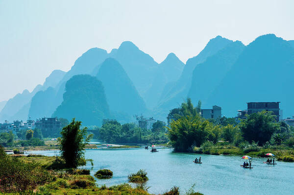 Nature Poster featuring the photograph The karst mountains and river scenery #1 by Carl Ning