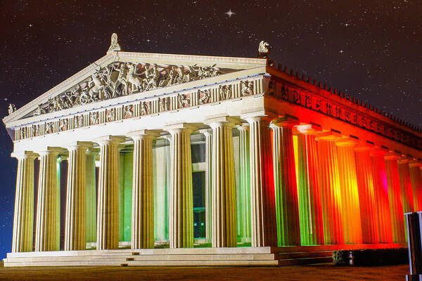 Night Shot Poster featuring the photograph The Parthenon Under the Stars by Robert Hebert