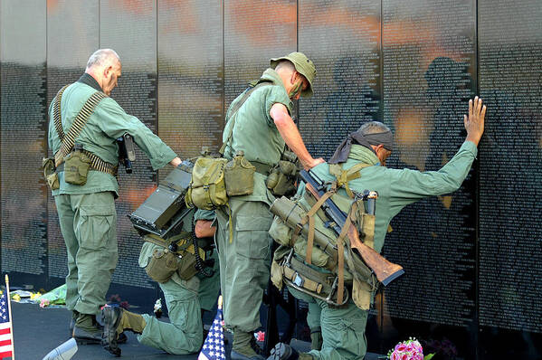 Veterans Poster featuring the photograph Veterans at Vietnam Wall by Carolyn Marshall