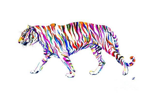 Tiger Poster featuring the painting Walking Tiger #1 by Zaira Dzhaubaeva