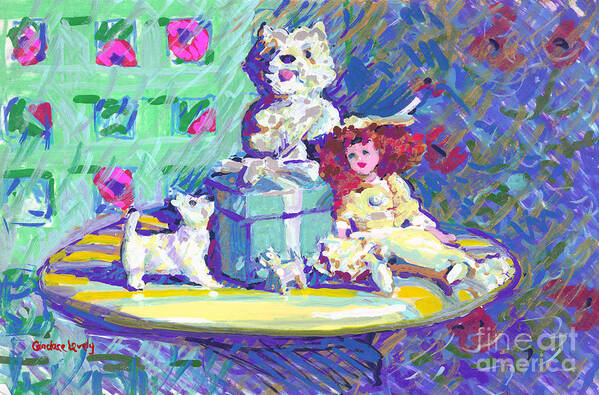 Westies Poster featuring the painting Westies, Tiffany and Candy #1 by Candace Lovely