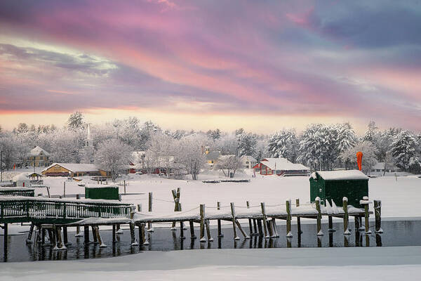 #naples#maine#causeway#winter#long#lake#snow#sunrise Poster featuring the photograph Winter on the Causeway #1 by Darylann Leonard Photography