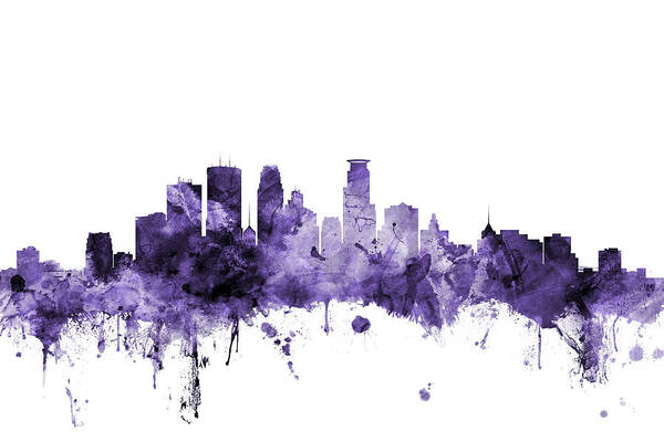 Minneapolis Poster featuring the digital art Minneapolis Minnesota Skyline #10 by Michael Tompsett