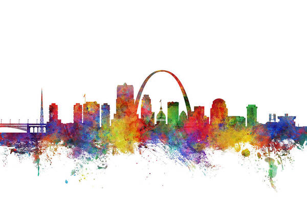 St Louis Poster featuring the digital art St Louis Missouri Skyline #10 by Michael Tompsett