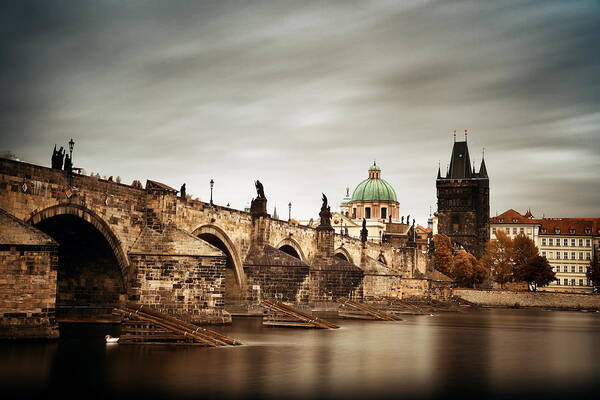 Prague Poster featuring the photograph Prague skyline and bridge #11 by Songquan Deng