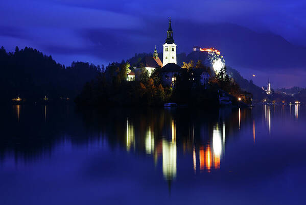 Bled Poster featuring the photograph Dusk over Lake Bled #13 by Ian Middleton