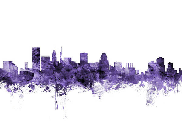 Baltimore Poster featuring the digital art Baltimore Maryland Skyline #14 by Michael Tompsett